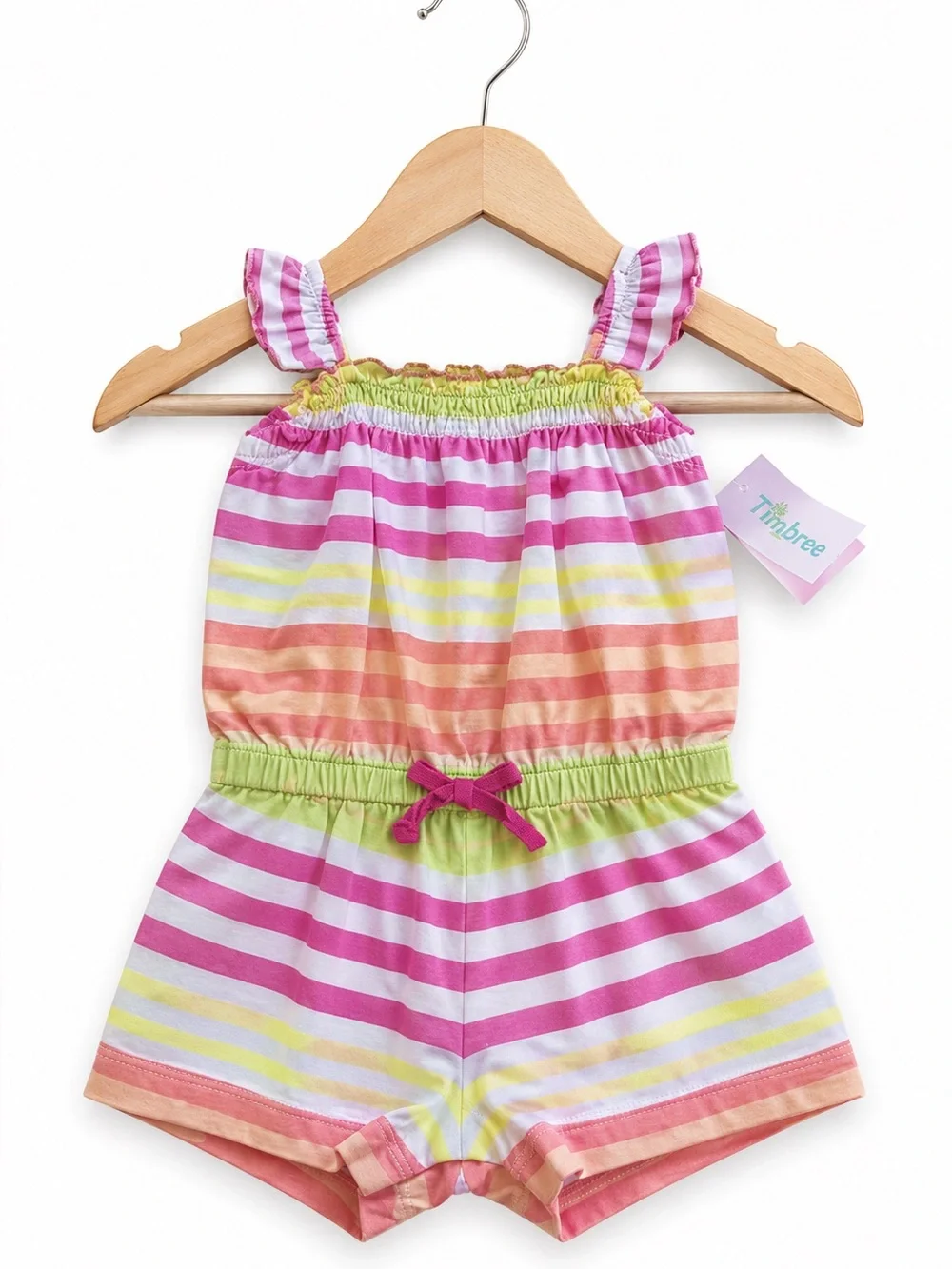 Timbree Girls Romper Size 6‎ Months Yellow Peach Green Pink White Striped NEW